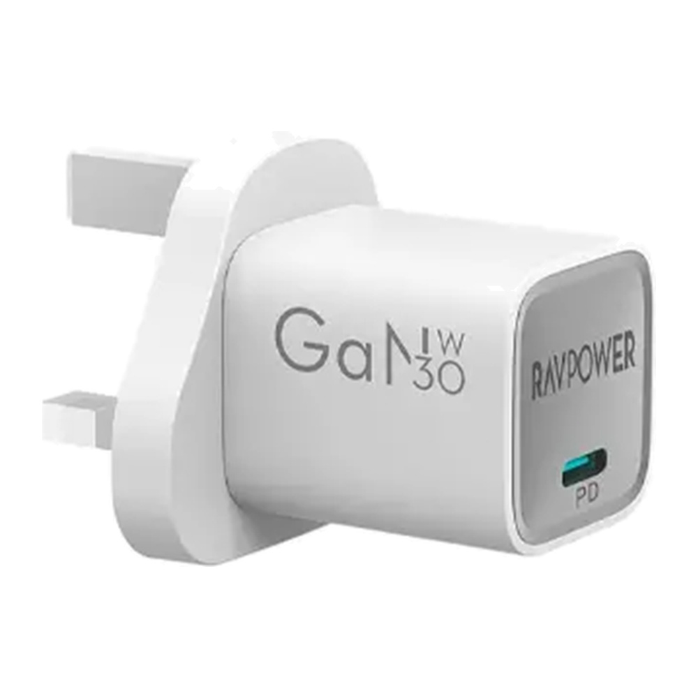 RAVPower شاحن حائط GaN 30W بمنفذ USB-C أبيض — موديل 2900455
