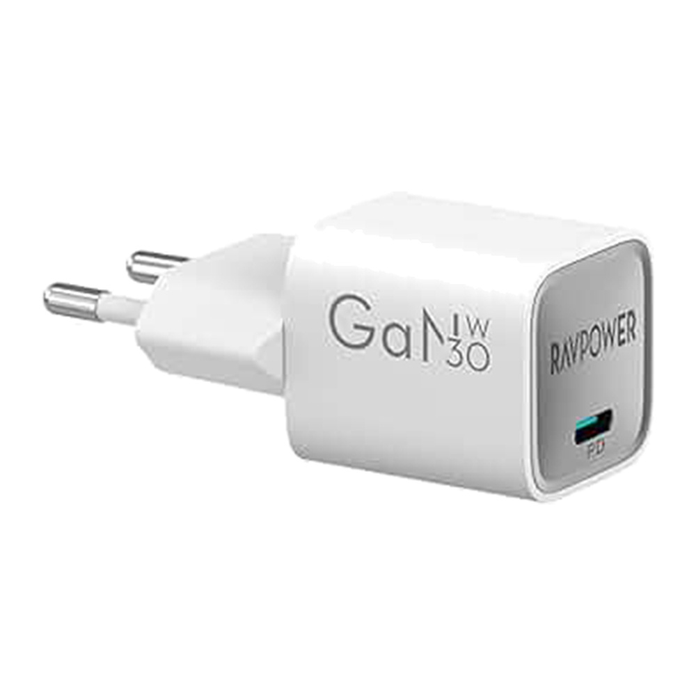 RAVPower شاحن حائط GaN 30W بمنفذ USB-C أبيض — موديل 2900487