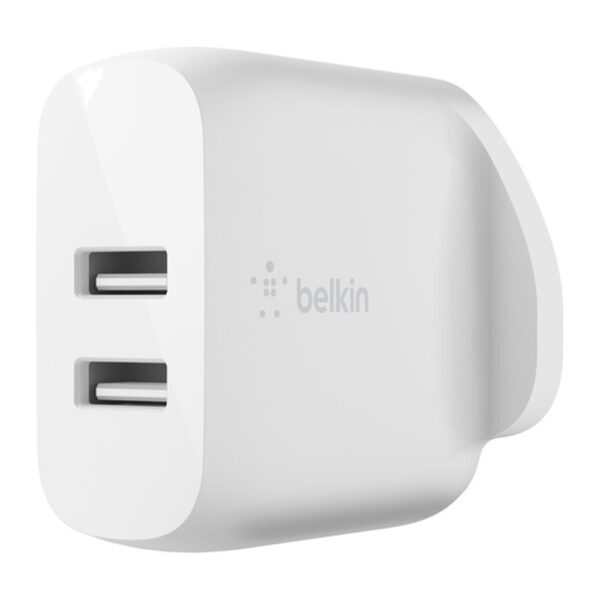 Belkin – شاحن جداري USB-A مزدوج 24W أبيض