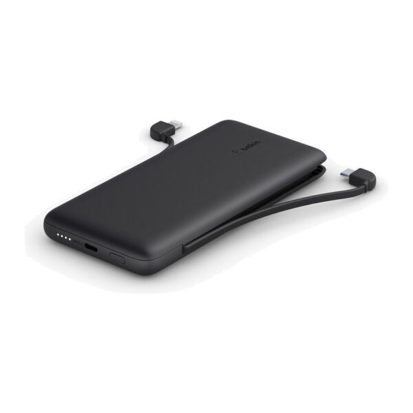 Belkin – باور بنك 10000 مللي امبير 18W مع كيبل مدمج تايب سي ولايتنينج أسود