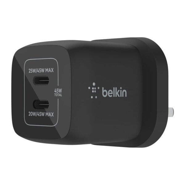 Belkin – شاحن جداري تايب سي مزدوج GaN 45W مع PPS أسود