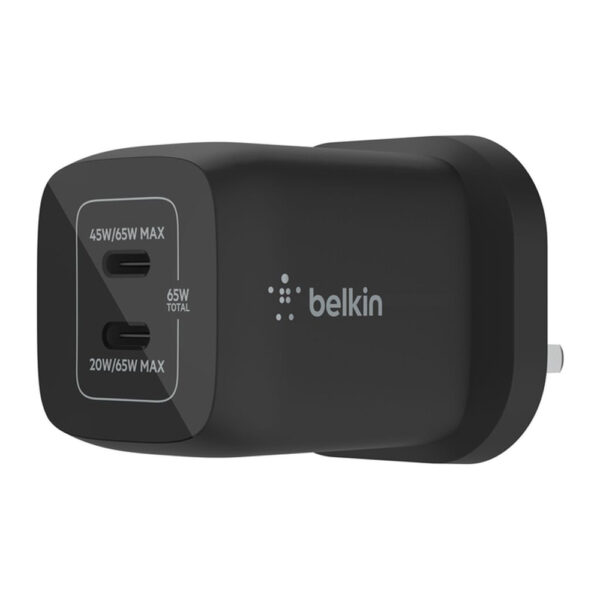 Belkin – شاحن جداري تايب سي مزدوج GaN 65W مع PPS أسود