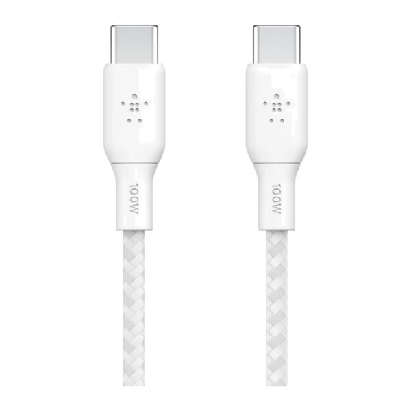 Belkin – كيبل تايب سي الى تايب سي مضفر 100W 3 متر أبيض