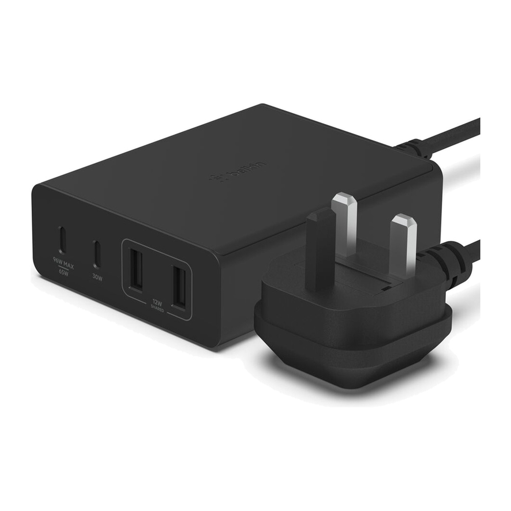 Belkin شاحن مكتبي GaN 108W بأربعة مخارج USB أسود