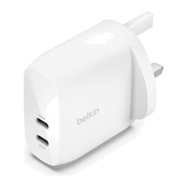 Belkin – شاحن جداري تايب سي مزدوج 30W أبيض