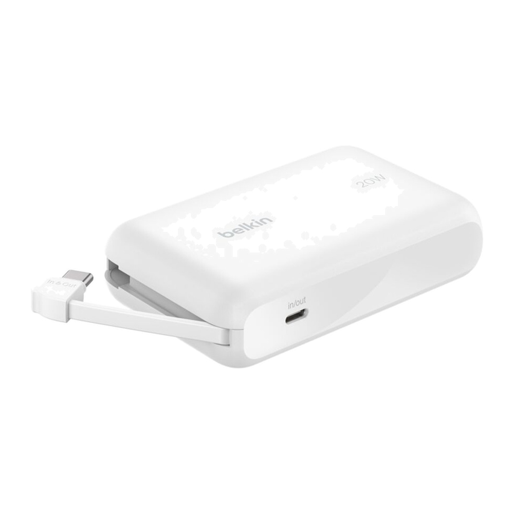 Belkin باور بنك BoostCharge 20W بكيبل USB-C مدمج أبيض