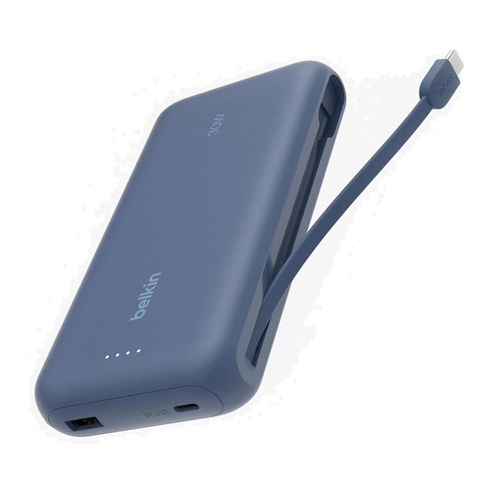 Belkin – باور بنك 20000 مللي امبير PD 30W مع كيبل مدمج تايب سي أزرق