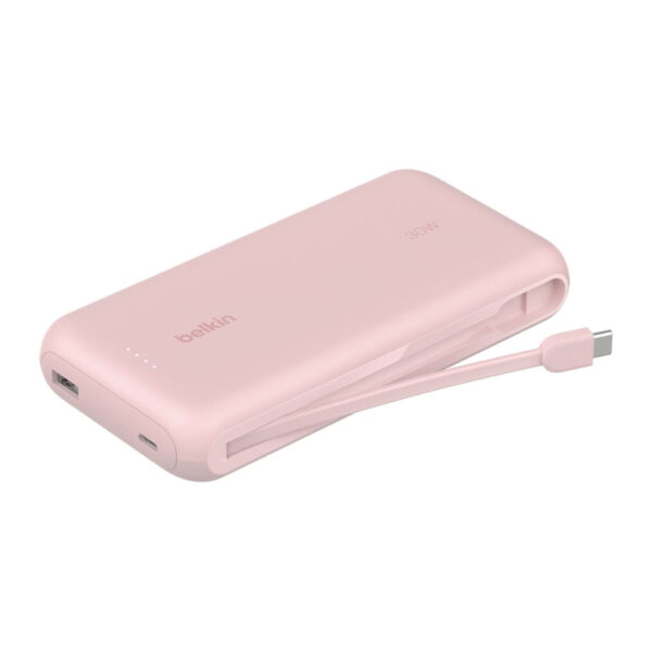 Belkin – باور بنك 20000 مللي امبير PD 30W مع كيبل مدمج تايب سي وردي