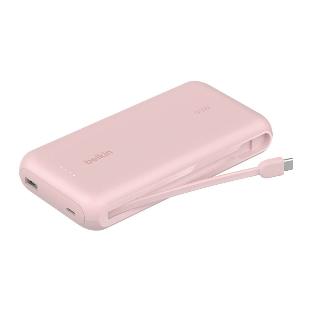 Belkin – باور بنك 20000 مللي امبير PD 30W مع كيبل مدمج تايب سي وردي