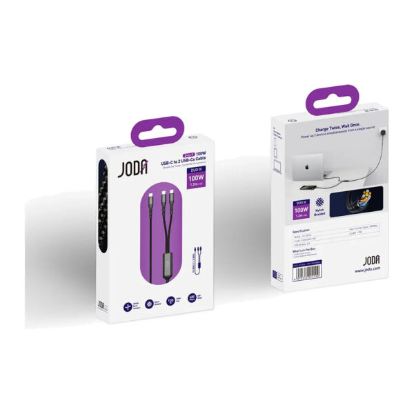 JODA – DUO III كابل C to 2 USB-C ثلاثي 100W 1.2م أسود