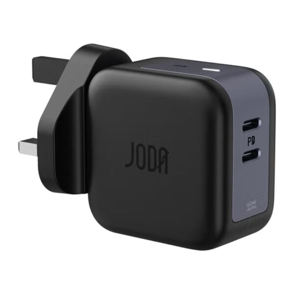JODA – شاحن حائط GaN USB-C 50W منفذين أسود