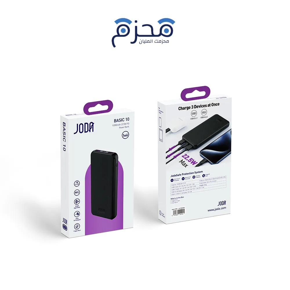 ⁦JODA BASIC 10 - باور بنك 10000mAh 22.5W - أسود⁩ - الصورة ⁦1⁩