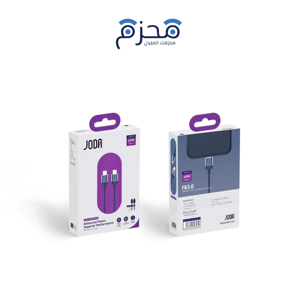 ⁦JODA LUCID 60 - كابل C to C 60W 1.2م - أزرق عميق⁩ - الصورة ⁦1⁩