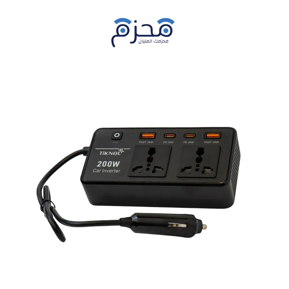 ⁦Tiknal - محول طاقة للسيارة 200W مع منافذ AC وUSB TK-H097⁩ - الصورة ⁦1⁩