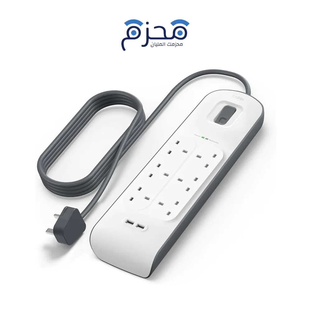 ⁦Belkin - وصلة كهرباء 6 منافذ مع حماية أسود⁩ - الصورة ⁦1⁩