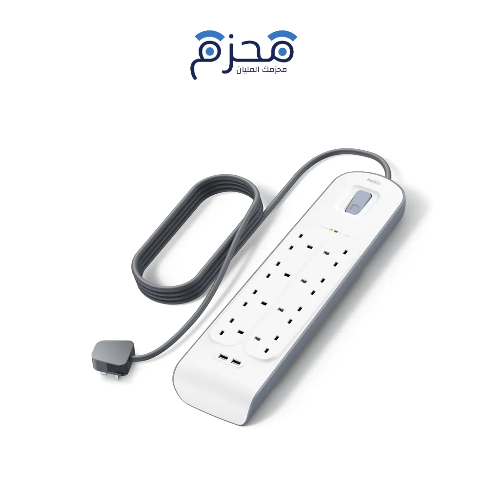 ⁦Belkin - وصلة كهرباء 8 منافذ مع حماية أسود⁩ - الصورة ⁦1⁩