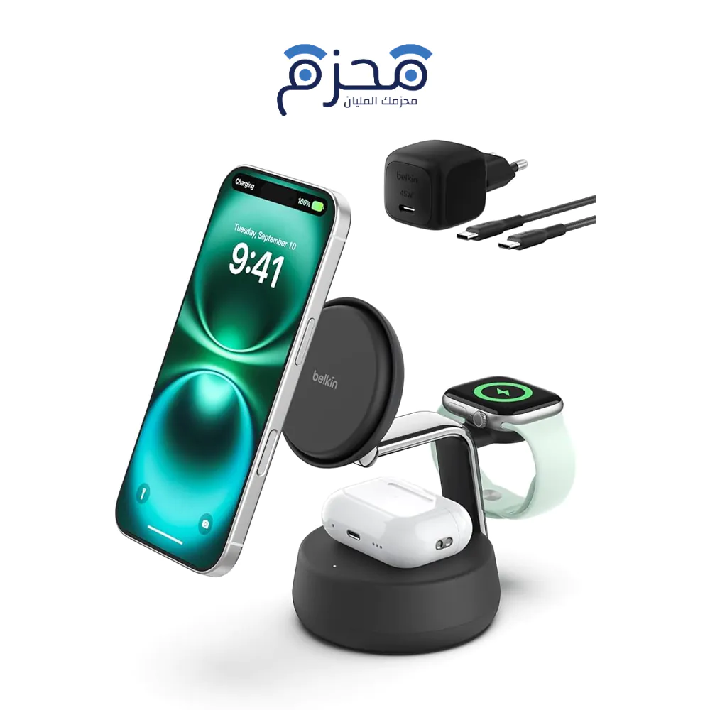 ⁦Belkin - شاحن لاسلكي إيربودز أسود⁩ - الصورة ⁦1⁩