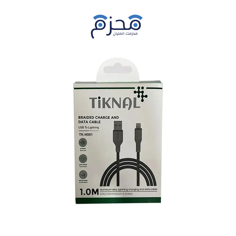 ⁦Tiknal - كابل USB-A إلى Lightning مضفر 1م TK-H001⁩ - الصورة ⁦1⁩