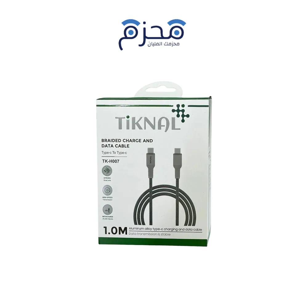 ⁦Tiknal - كابل USB-C PD مضفر 1م TK-H007⁩ - الصورة ⁦1⁩