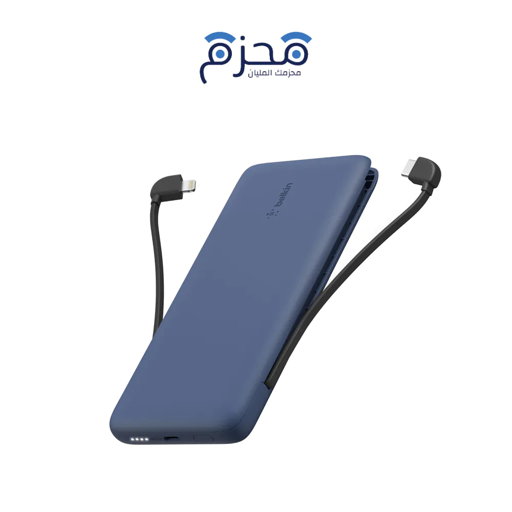 ⁦Belkin - باور بنك 10000 مللي امبير 18W مع كيبل مدمج تايب سي ولايتنينج أزرق⁩ - الصورة ⁦1⁩