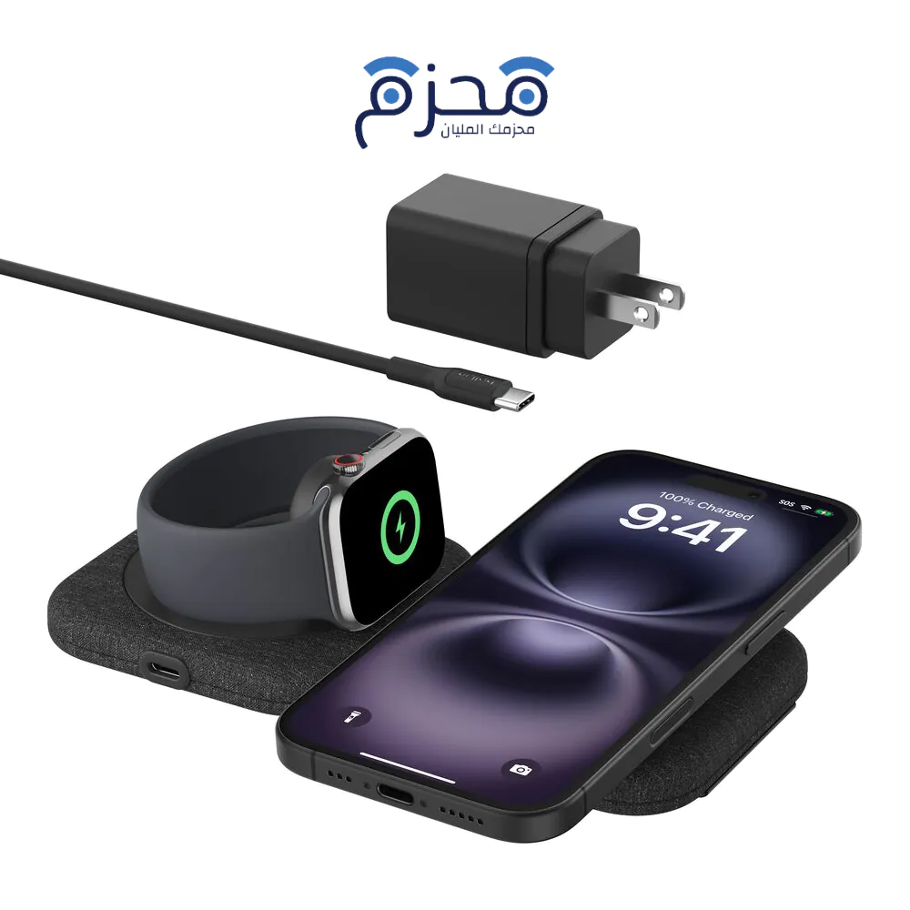⁦Belkin - ستاند شحن لاسلكي مغناطيسي QI2 ثنائي 15W أسود⁩ - الصورة ⁦1⁩