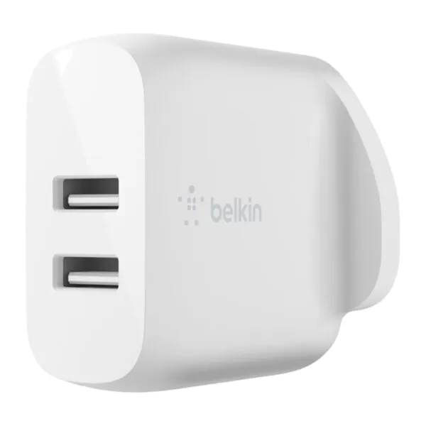 Belkin – شاحن جداري USB-A مزدوج 24W أبيض
