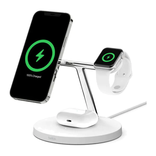 Belkin – منصة شحن MagSafe ثلاثية في واحد 15W أبيض