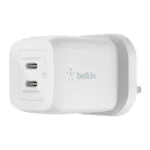 Belkin – شاحن جداري تايب سي مزدوج GaN 65W مع كيبل 2 متر أبيض