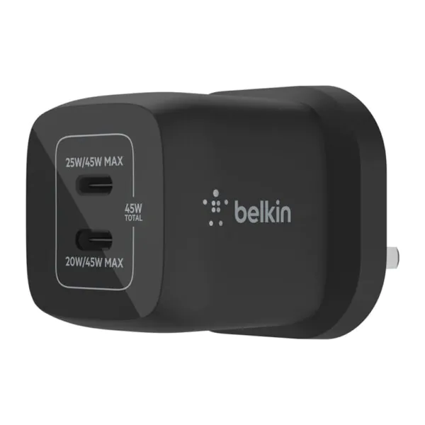 Belkin – شاحن جداري تايب سي مزدوج GaN 45W مع PPS أسود