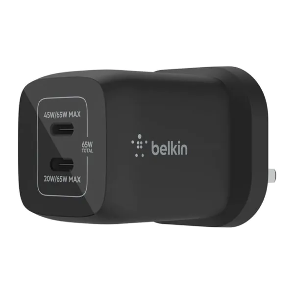Belkin – شاحن جداري تايب سي مزدوج GaN 65W مع PPS أسود