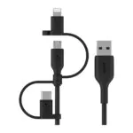 Belkin – كيبل USB-A متعدد الموصلات تايب سي ومايكرو ولايتنينج 1 متر أسود