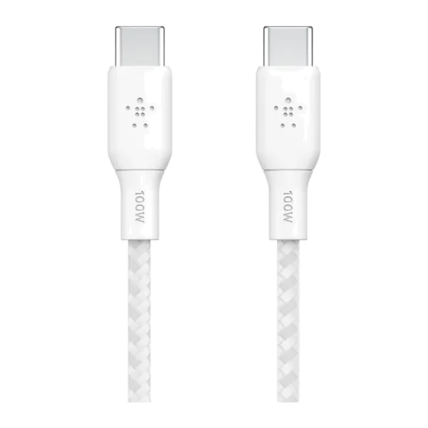 Belkin – كيبل تايب سي الى تايب سي مضفر 100W 3 متر أبيض