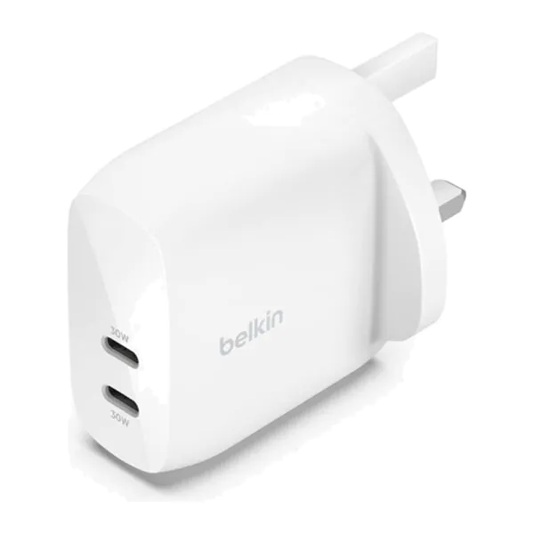 Belkin – شاحن جداري تايب سي مزدوج 30W أبيض