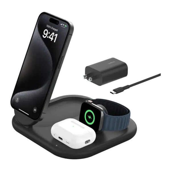 Belkin – ستاند شحن لاسلكي QI2 ثلاثي في واحد أسود