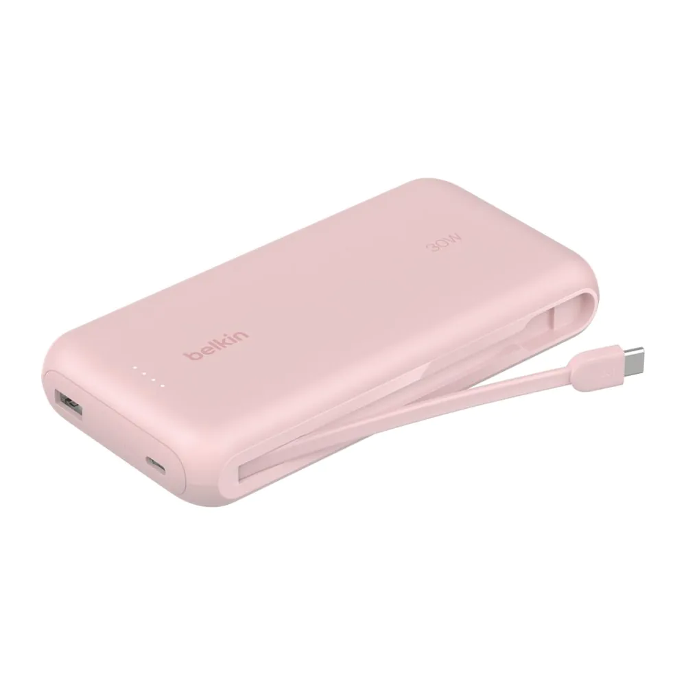 Belkin – باور بنك 20000 مللي امبير PD 30W مع كيبل مدمج تايب سي وردي Belkin – باور بنك 20000 مللي امبير PD 30W مع كيبل مدمج تايب سي وردي