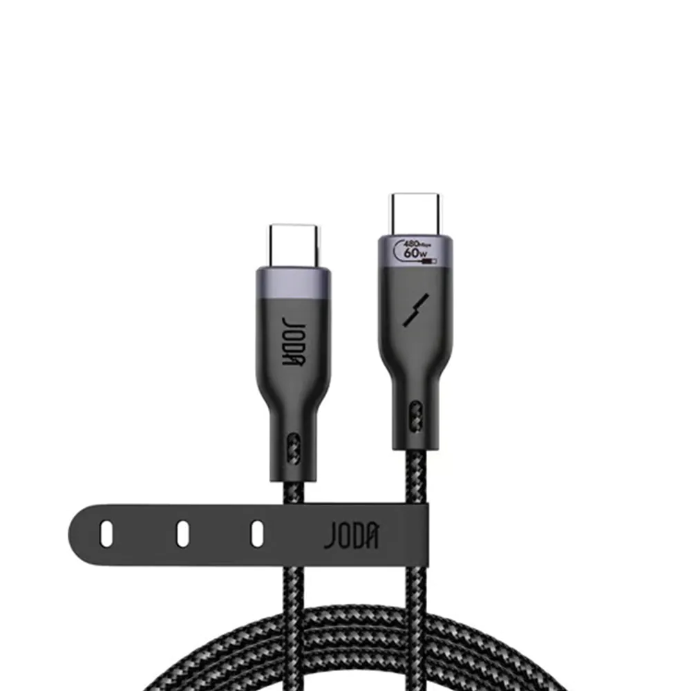 JODA Flex 60 – كابل C to C نايلون 60W 1.2م – أسود JODA Flex 60 – كابل C to C نايلون 60W 1.2م – أسود