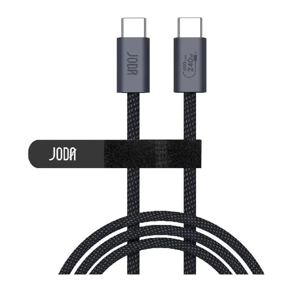 JODA Titan 240 – كابل C to C نايلون 240W 1م – أسود JODA Titan 240 – كابل C to C نايلون 240W 1م – أسود