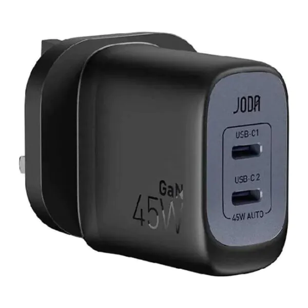 JODA – شاحن سيارة USB-C 45W منفذين – أسود