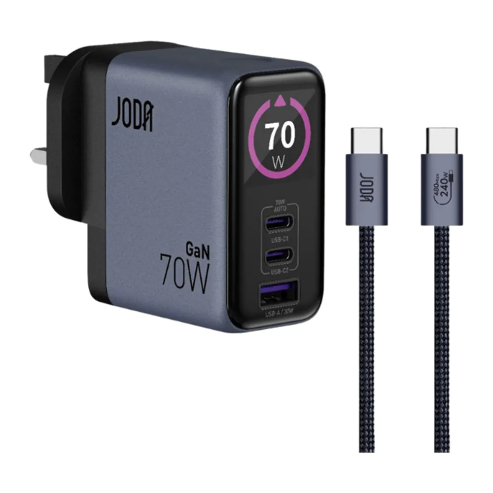 JODA VoltLux 70 – شاحن حائط GaN 70W – أزرق بنفسجي JODA VoltLux 70 – شاحن حائط GaN 70W – أزرق بنفسجي